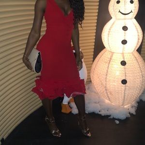 Red Ruffle Midi Dress